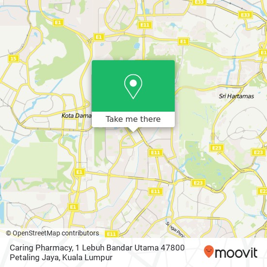 Peta Caring Pharmacy, 1 Lebuh Bandar Utama 47800 Petaling Jaya