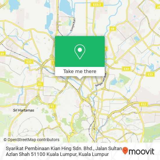 Peta Syarikat Pembinaan Kian Hing Sdn. Bhd., Jalan Sultan Azlan Shah 51100 Kuala Lumpur