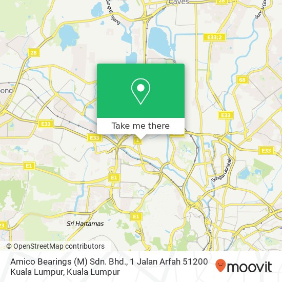 Peta Amico Bearings (M) Sdn. Bhd., 1 Jalan Arfah 51200 Kuala Lumpur