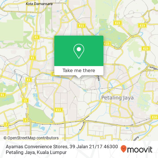 Peta Ayamas Convenience Stores, 39 Jalan 21 / 17 46300 Petaling Jaya