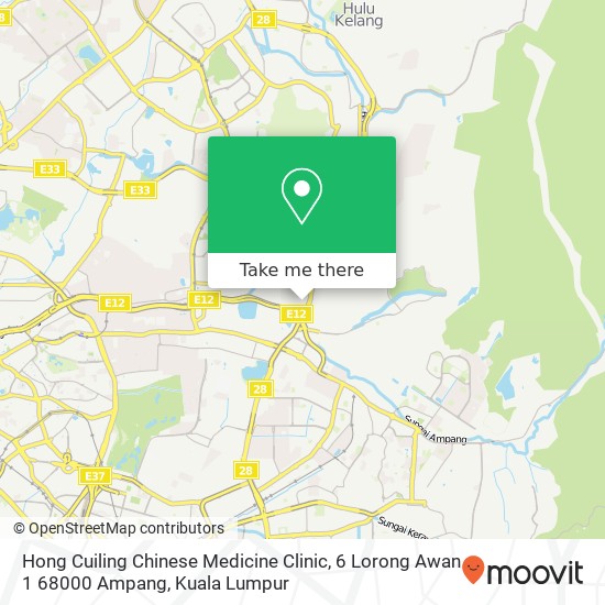 Hong Cuiling Chinese Medicine Clinic, 6 Lorong Awan 1 68000 Ampang map