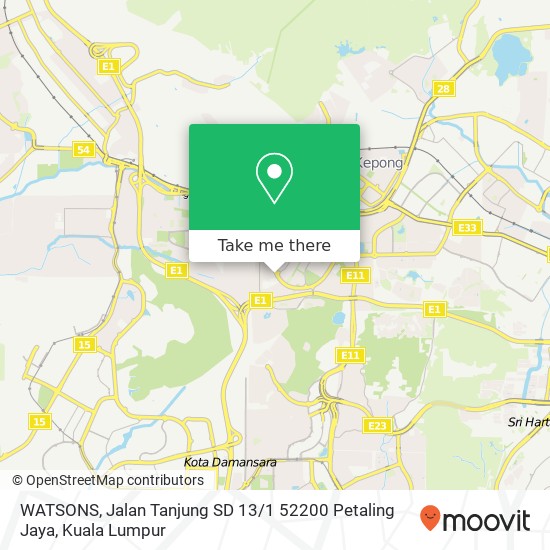 WATSONS, Jalan Tanjung SD 13 / 1 52200 Petaling Jaya map