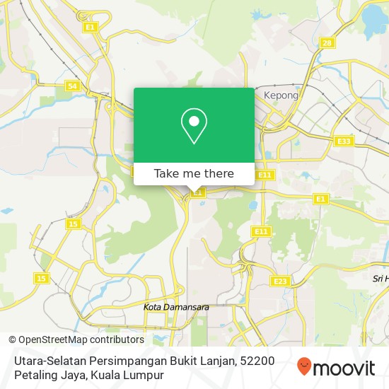 Peta Utara-Selatan Persimpangan Bukit Lanjan, 52200 Petaling Jaya