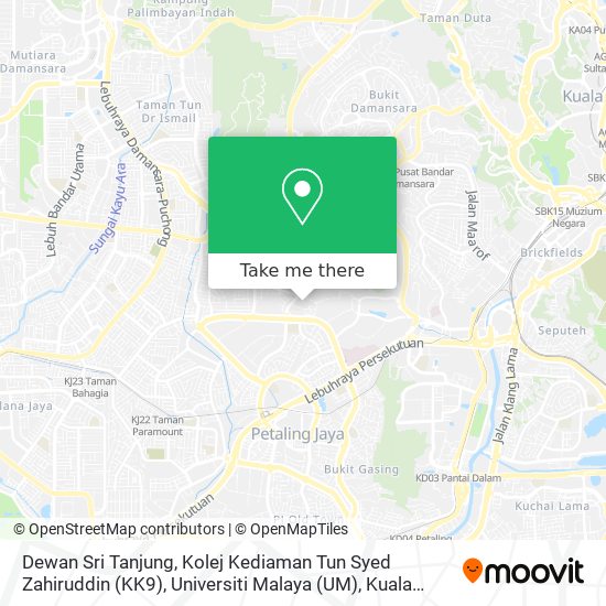 Peta Dewan Sri Tanjung, Kolej Kediaman Tun Syed Zahiruddin (KK9), Universiti Malaya (UM)