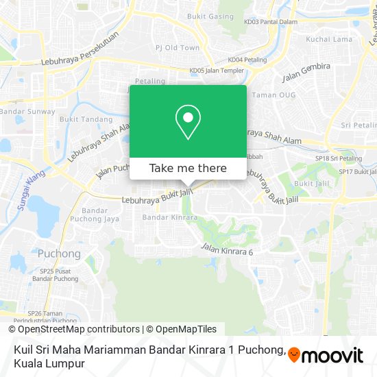 Peta Kuil Sri Maha Mariamman Bandar Kinrara 1 Puchong