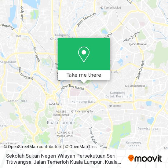 Peta Sekolah Sukan Negeri Wilayah Persekutuan Seri Titiwangsa, Jalan Temerloh Kuala Lumpur.