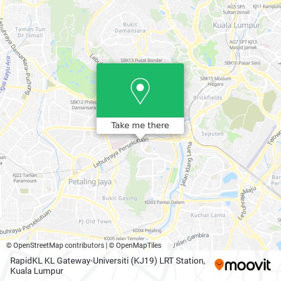 RapidKL KL Gateway-Universiti (KJ19) LRT Station map
