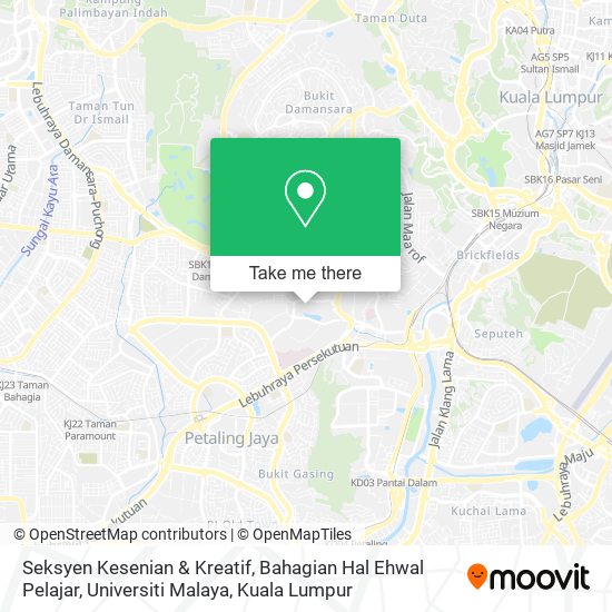 Peta Seksyen Kesenian & Kreatif, Bahagian Hal Ehwal Pelajar, Universiti Malaya