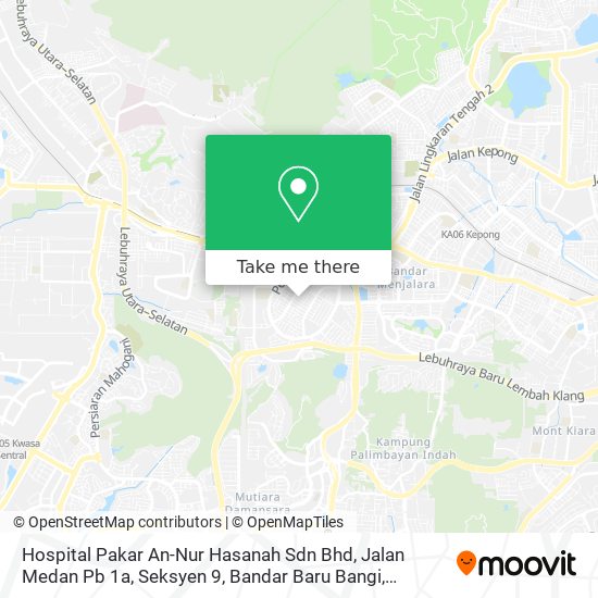 Peta Hospital Pakar An-Nur Hasanah Sdn Bhd, Jalan Medan Pb 1a, Seksyen 9, Bandar Baru Bangi, Selangor
