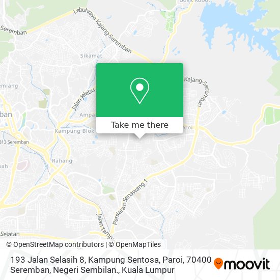 Peta 193 Jalan Selasih 8, Kampung Sentosa, Paroi, 70400 Seremban, Negeri Sembilan.