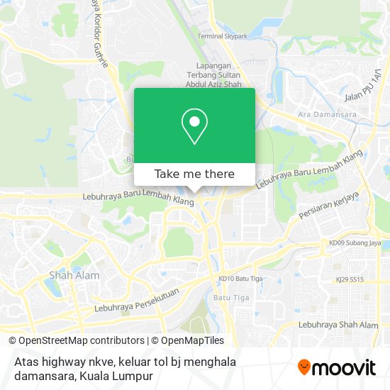 Peta Atas highway nkve, keluar tol bj menghala damansara