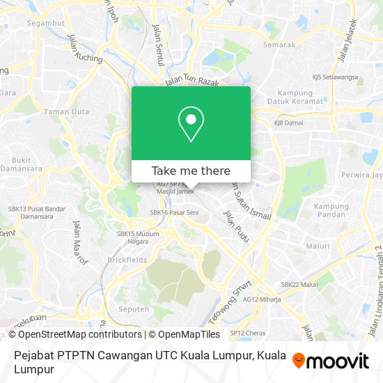 Peta Pejabat PTPTN Cawangan UTC Kuala Lumpur