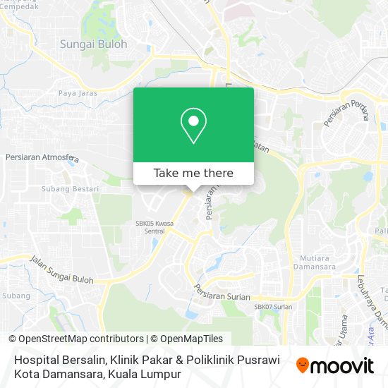 Peta Hospital Bersalin, Klinik Pakar & Poliklinik Pusrawi Kota Damansara