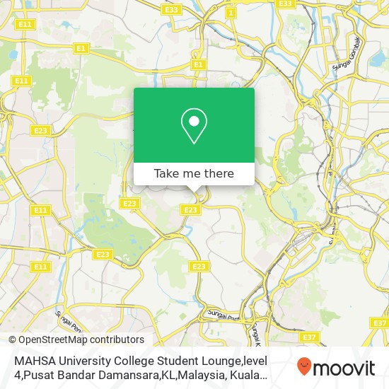 Peta MAHSA University College Student Lounge,level 4,Pusat Bandar Damansara,KL,Malaysia
