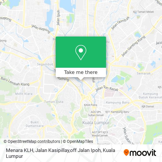 Peta Menara KLH, Jalan Kasipillay,off Jalan Ipoh