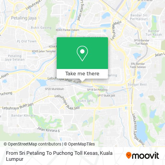 From Sri Petaling To Puchong Toll Kesas map
