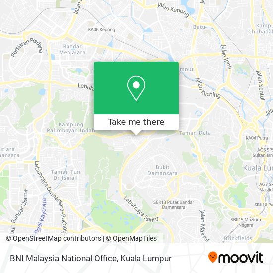 BNI Malaysia National Office map