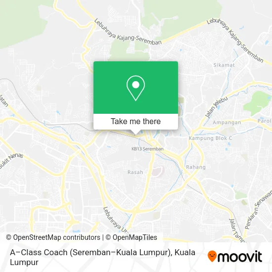 A–Class Coach (Seremban–Kuala Lumpur) map