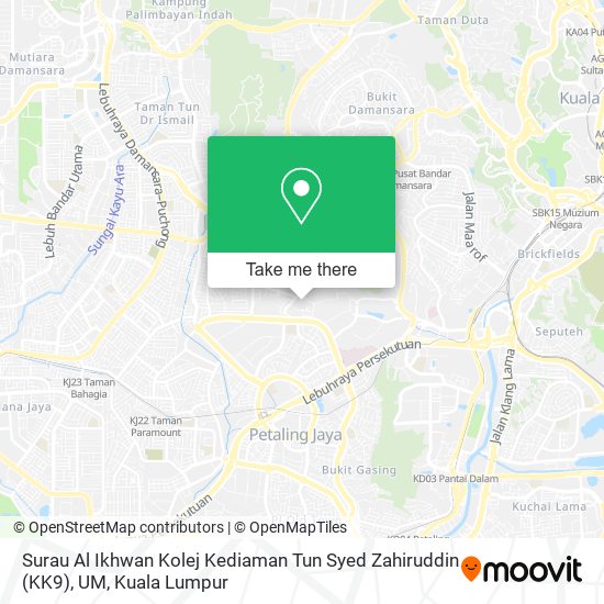 Peta Surau Al Ikhwan Kolej Kediaman Tun Syed Zahiruddin (KK9), UM