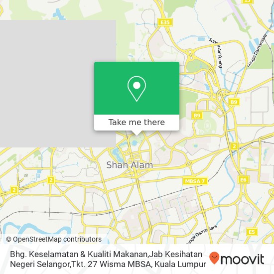 Bhg. Keselamatan & Kualiti Makanan,Jab Kesihatan Negeri Selangor,Tkt. 27 Wisma MBSA map