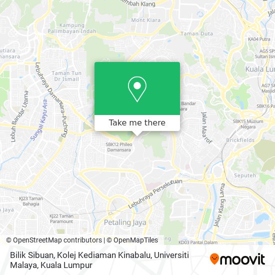 Bilik Sibuan, Kolej Kediaman Kinabalu, Universiti Malaya map