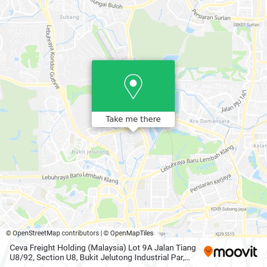 Peta Ceva Freight Holding (Malaysia) Lot 9A Jalan Tiang U8 / 92, Section U8, Bukit Jelutong Industrial Par