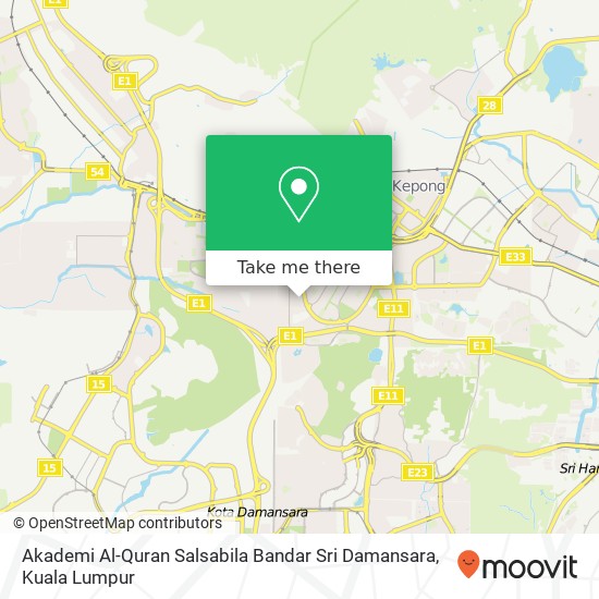 Peta Akademi Al-Quran Salsabila Bandar Sri Damansara