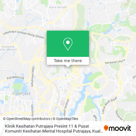 Peta Klinik Kesihatan Putrajaya Presint 11 & Pusat Komuniti Kesihatan Mental Hospital Putrajaya