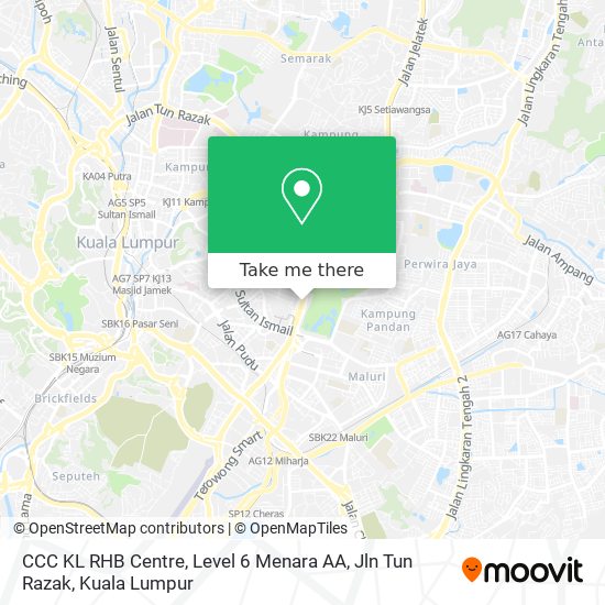 Peta CCC KL RHB Centre, Level 6 Menara AA, Jln Tun Razak