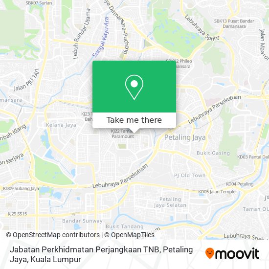Peta Jabatan Perkhidmatan Perjangkaan TNB, Petaling Jaya