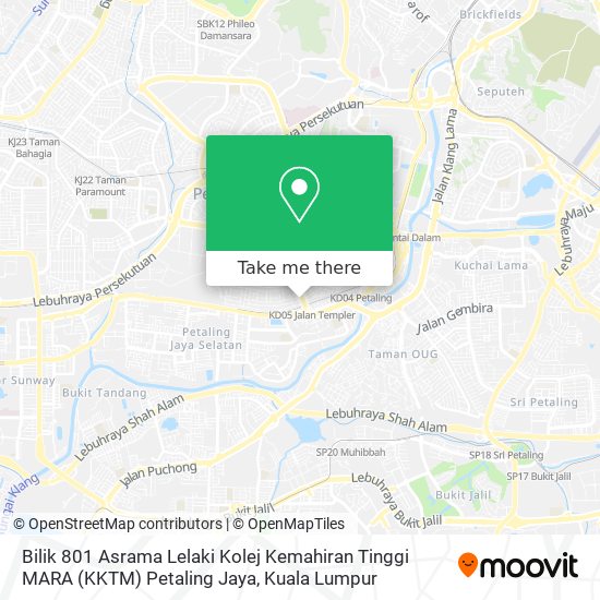 Bilik 801 Asrama Lelaki Kolej Kemahiran Tinggi MARA (KKTM) Petaling Jaya map