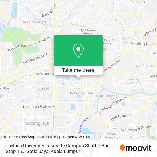 Peta Taylor's University Lakeside Campus Shuttle Bus Stop 1 @ Setia Jaya