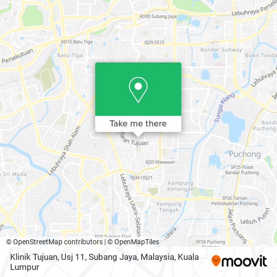 Peta Klinik Tujuan, Usj 11, Subang Jaya, Malaysia