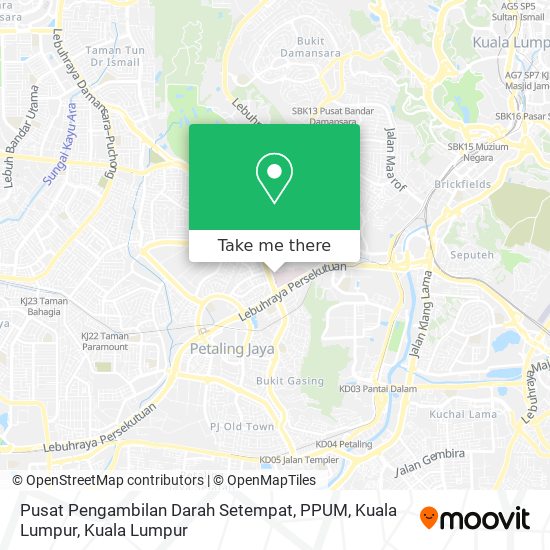 Peta Pusat Pengambilan Darah Setempat, PPUM, Kuala Lumpur