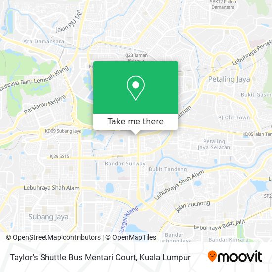 Taylor's Shuttle Bus Mentari Court map