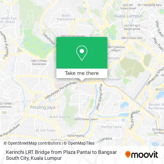 Kerinchi LRT Bridge from Plaza Pantai to Bangsar South City map