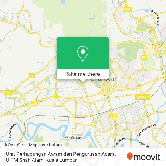 Peta Unit Perhubungan Awam dan Pengurusan Acara, UiTM Shah Alam