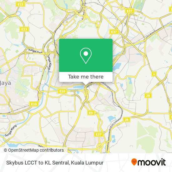 Skybus LCCT to KL Sentral map