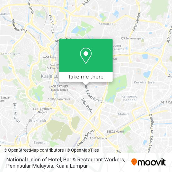 Peta National Union of Hotel, Bar & Restaurant Workers, Peninsular Malaysia