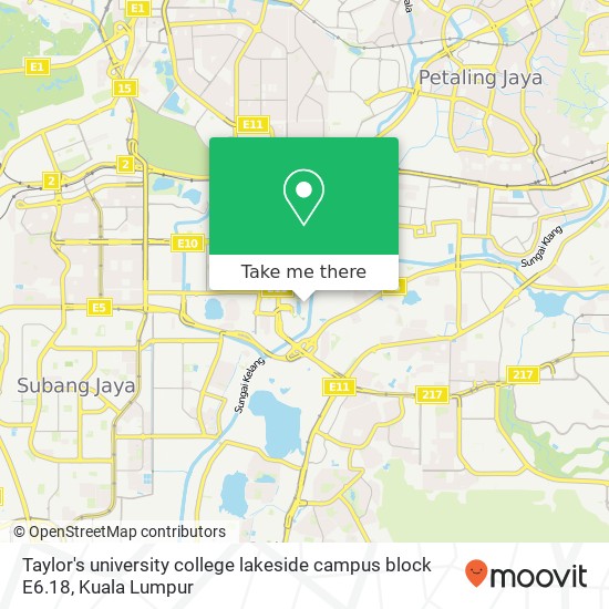 Taylor's university college lakeside campus block E6.18 map