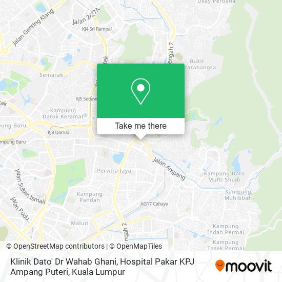 Peta Klinik Dato' Dr Wahab Ghani, Hospital Pakar KPJ Ampang Puteri