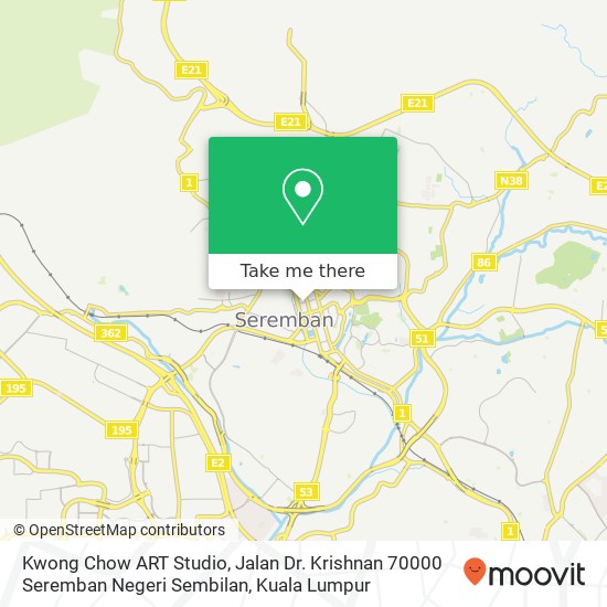 Peta Kwong Chow ART Studio, Jalan Dr. Krishnan 70000 Seremban Negeri Sembilan