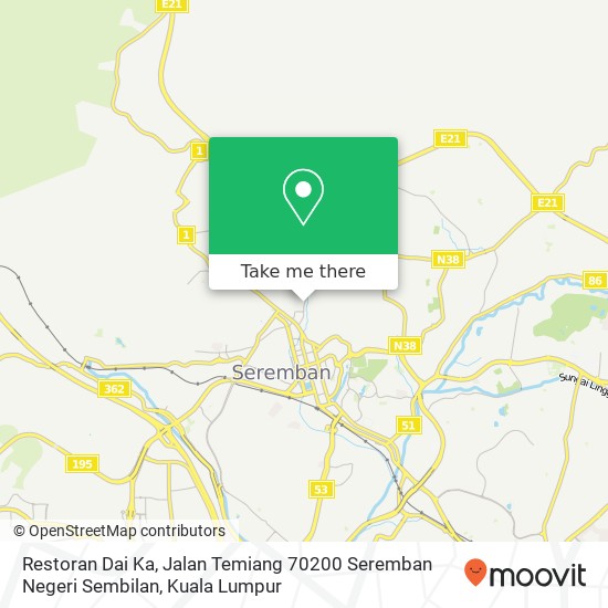 Peta Restoran Dai Ka, Jalan Temiang 70200 Seremban Negeri Sembilan
