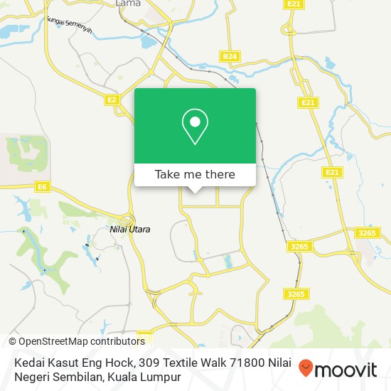 Peta Kedai Kasut Eng Hock, 309 Textile Walk 71800 Nilai Negeri Sembilan