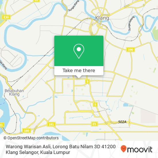 Peta Warong Warisan Asli, Lorong Batu Nilam 3D 41200 Klang Selangor