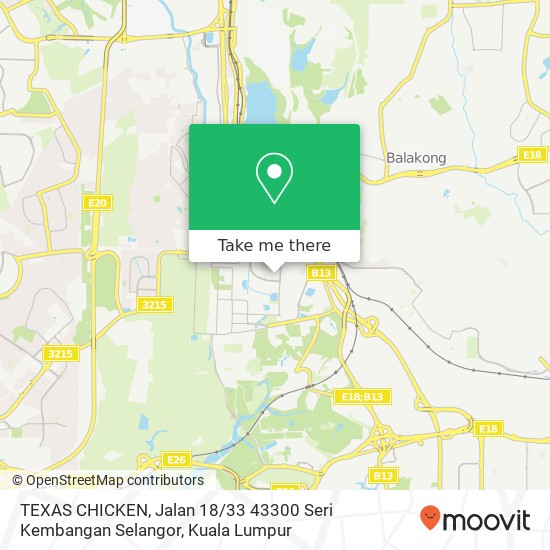 Peta TEXAS CHICKEN, Jalan 18 / 33 43300 Seri Kembangan Selangor