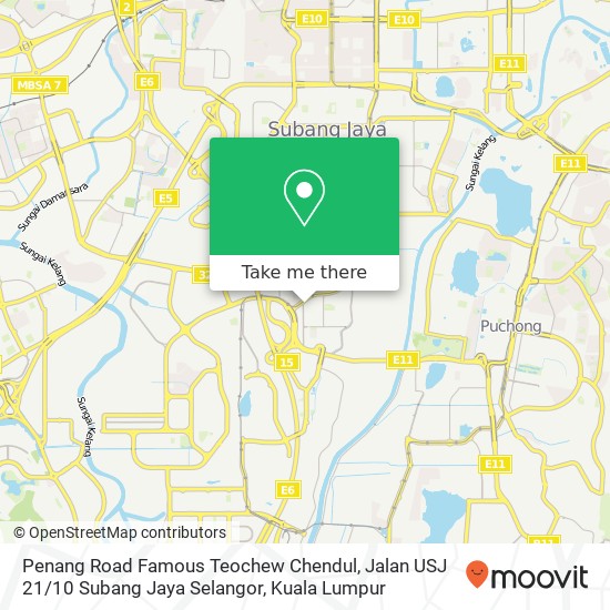 Peta Penang Road Famous Teochew Chendul, Jalan USJ 21 / 10 Subang Jaya Selangor
