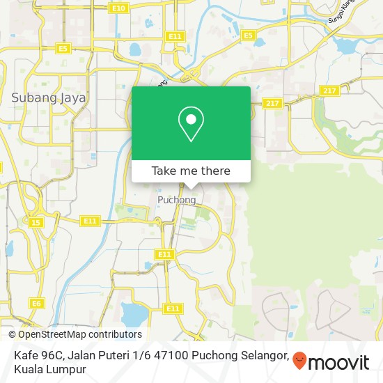 Peta Kafe 96C, Jalan Puteri 1 / 6 47100 Puchong Selangor