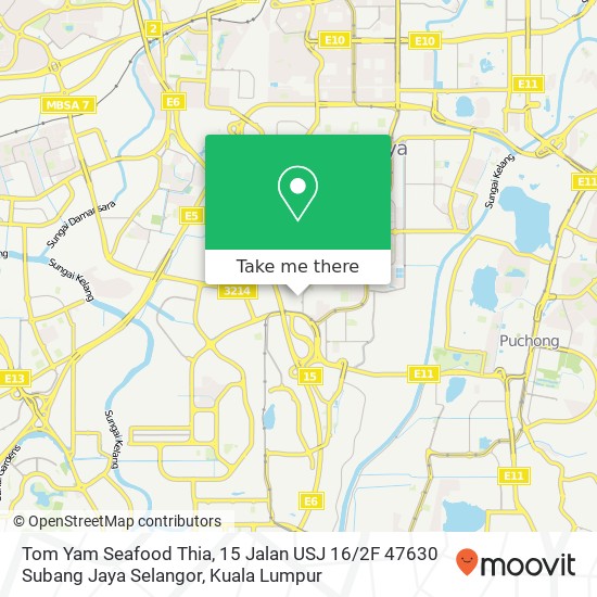 Peta Tom Yam Seafood Thia, 15 Jalan USJ 16 / 2F 47630 Subang Jaya Selangor