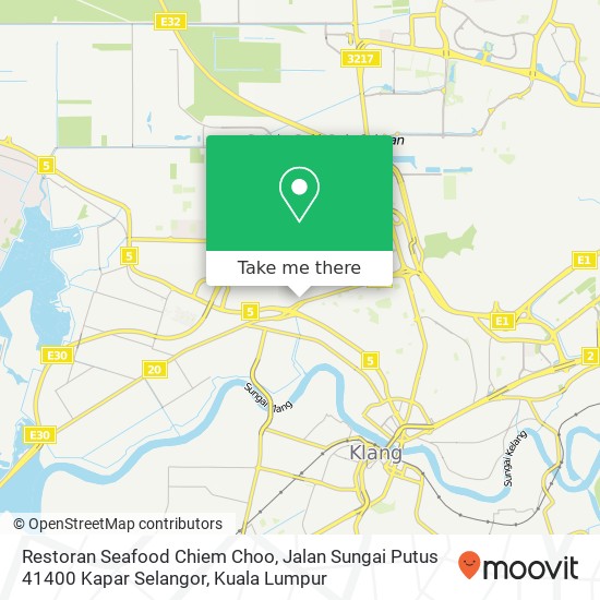 Peta Restoran Seafood Chiem Choo, Jalan Sungai Putus 41400 Kapar Selangor